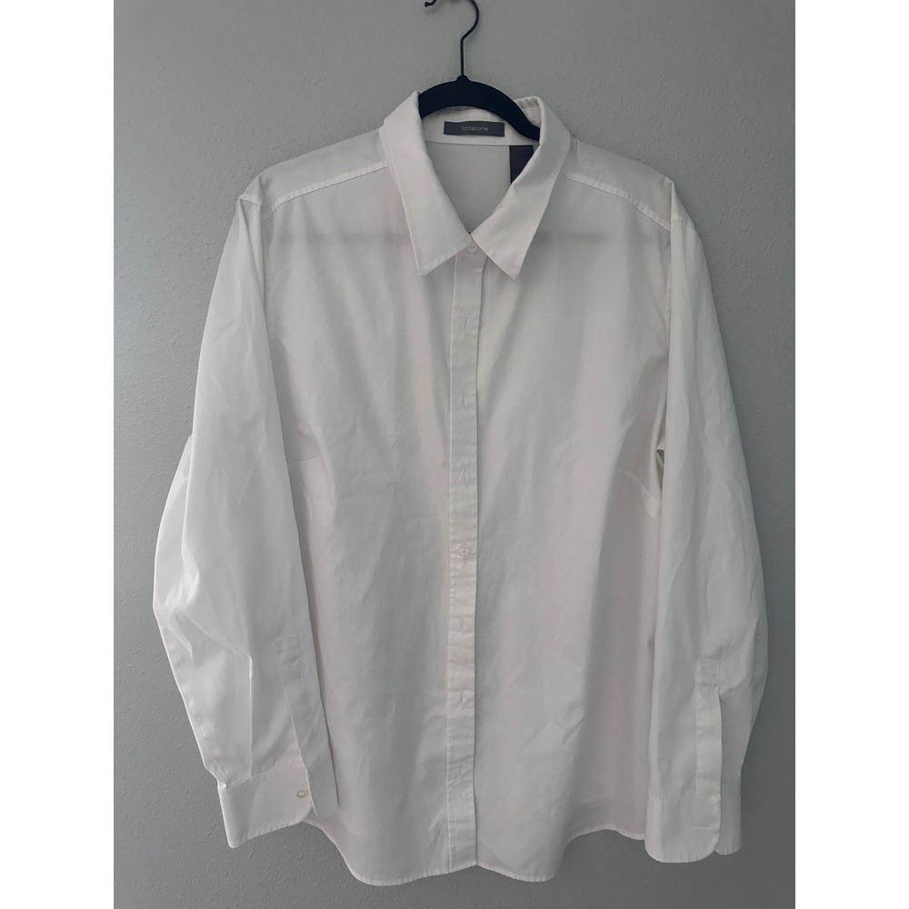 Liz Claiborne Women White Cotton Long Sleeve Button Down Shirt Size 16W